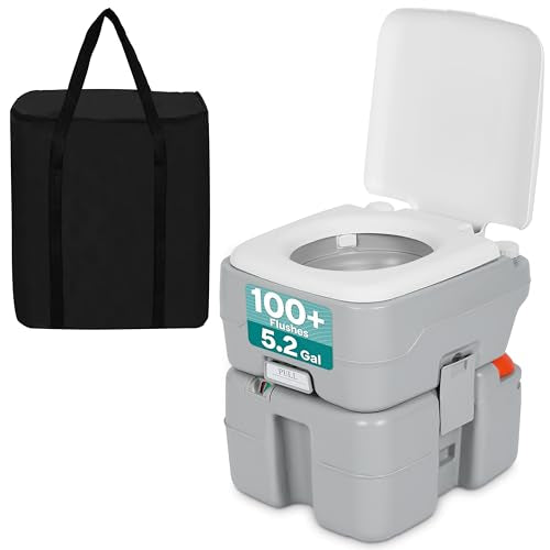 SereneLife Portable Camping Toilet - 5.2 Gallon Moonwhite Model with Detachable Waste Tank