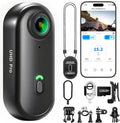 Asdanalili 4K Mini Action Camera with 128GB Memory Card, Waterproof, WiFi, Wearable, Black