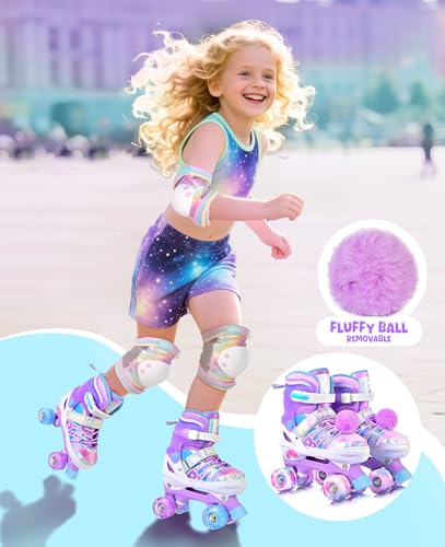 Rainbow Tie-Dye Adjustable Kids Roller Skates - Pink & Purple, Light-Up Wheels, Medium - Big Kid