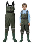 Kids Chest Waders with Boots - Youth Waterproof Fishing Waders for Boys - Green 2/3 Toddler