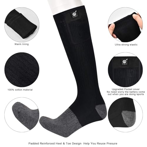SNOW DEER Rechargeable Heated Socks for Men & Women, Black & Gray Large