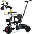 KRIDDO 2-in-1 Parent Steering Toddler Tricycle Grey for Ages 1.5-5 Years