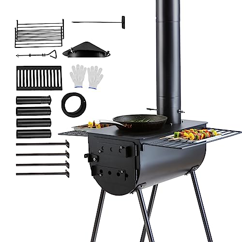 Large Tent VEVOR 118" Camping Wood Stove with Firebox & Chimney Pipes - Outdoor Heating & Cooking