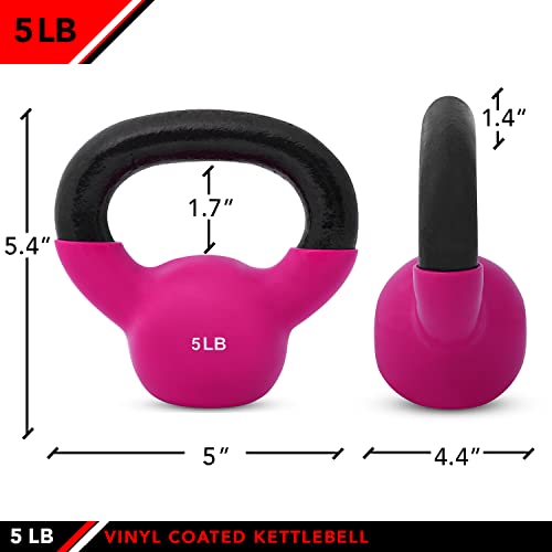 5lb Pink Vinyl Coated Cast Iron Kettlebell for Strength Training & CrossFit