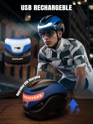 Adult Bike Helmet with LED Turn Signals & Magnetic Goggles - Blue & Black - Removable Visor
