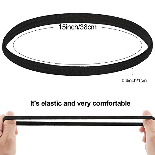 Thin Elastic Sports Hair Bands - Black 12 Pack for Workout & Daily Use