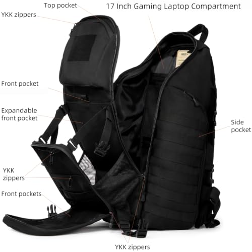 AMHEH 52L Tactical Flight Approved Backpack with 17 Inch Laptop - Black