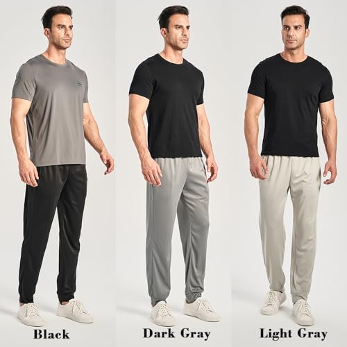 3PC Men's Tapered Sweatpants with Zipper Pockets - Snag-Proof Mesh Jogger Pants, Breathable for Sports & Casual Wear