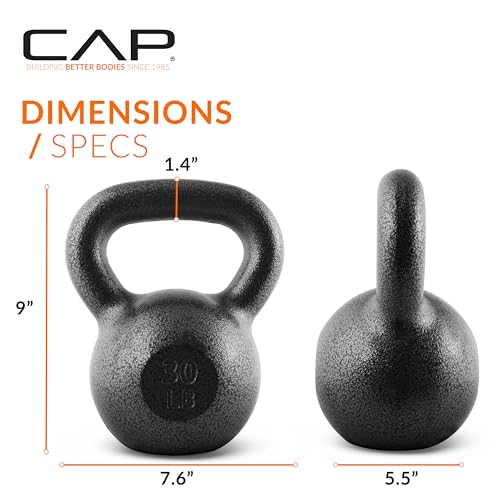 CAP Barbell 30 lb Cast Iron Kettlebell with Wide Handle & Flat Base