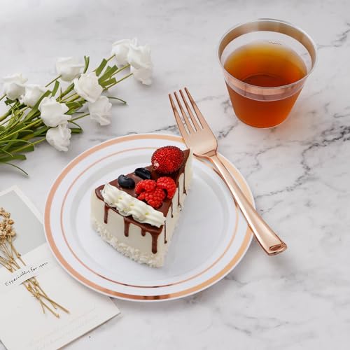 Rose Gold Plastic Dinnerware Set for 100 Guests - 600 Pieces
