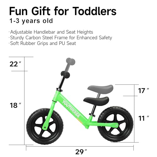 Toddler Balance Bike - Green, Tool-Free Adjustable, Gift for 1-3 Year Olds