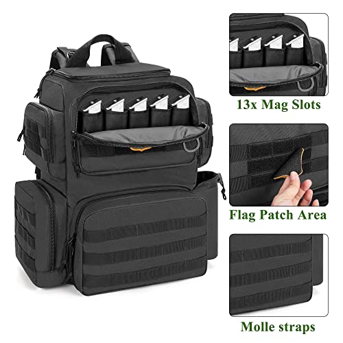 DSLEAF Black Tactical Pistol Backpack for 6 Handguns, Range Bag
