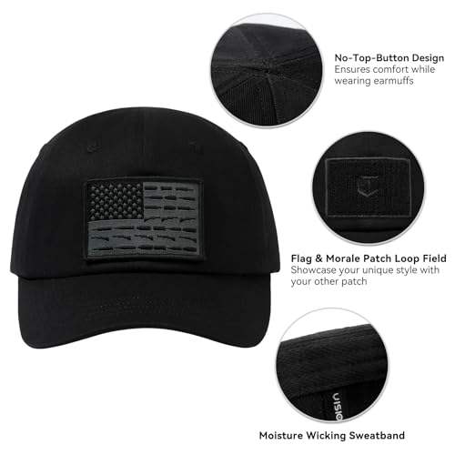 Black Tactical Hat with Flag Patch Adjustable Army Cap Military Trucker Cap