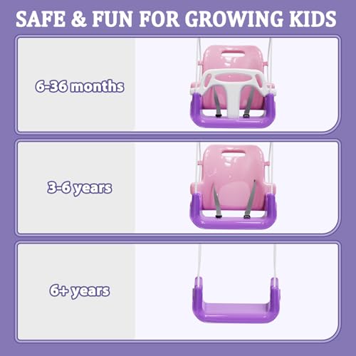 Pink Toddler Swing with Soft Cushion, Foldable Indoor Outdoor Baby Swing