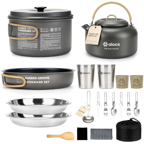Camping Cookware Set 20 Pieces Pots Pans Cutlery for Outdoor Dining