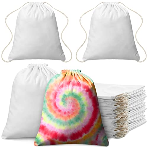 60 Pcs Tie Dye Cotton Drawstring Bags - Bulk White Tote Bags for DIY Crafts 14x16
