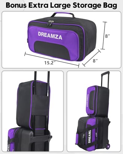 DREAMZA Purple Single Bowling Ball Roller Bag with Wheels & Shoes Compartment