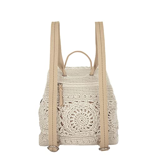 Natural Medallion Crochet Backpack for Women - Adjustable & Removable Straps