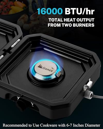 Gonex Black 2-Burner Portable Camping Stove with Griddle & Cast Iron Grates