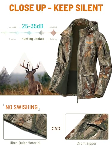 NEW VIEW Women's Camo Hunting Jacket - Upgraded Ultra-Quiet Water-Resistant Waterfowl Deer, Medium / Nv Camo Leaf