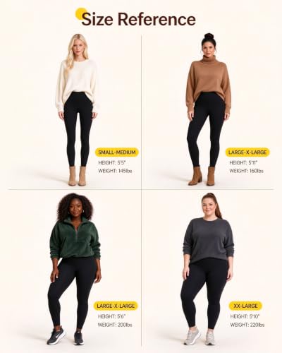Women's Fleece Lined Thermal Leggings - Black with Two Pockets, Large-X-Large