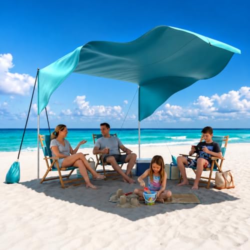 ABORON Aqua Wind-Supported Beach Canopy Sun Shade Sail for 4-6 People