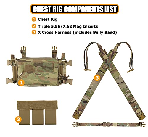 KRYDEX Tactical Chest Rig with Triple Mag Pouch Insert - Mc Variation