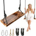 Aspelev 24x8 Carbonized Wooden Tree Swing Seat - Heavy Duty 500 lb Capacity, Adjustable Rope & Straps for Indoor & Outdoor Use