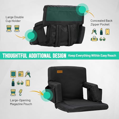 Overmont Stadium Seat with Back Support - Padded Bleacher Cushion, 20.5 Inch, Regular - 6-Position Reclining & Backpack Straps