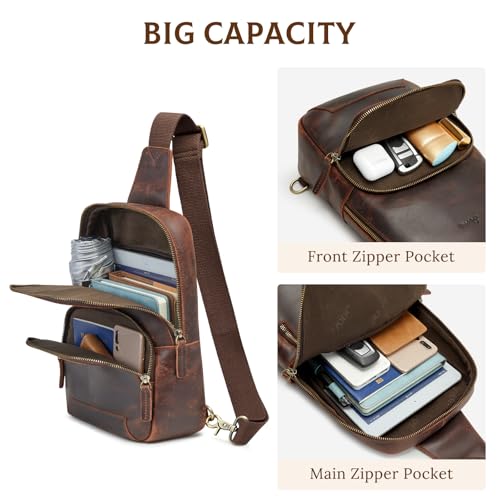 S-ZONE RFID Blocking Leather Crossbody Sling Bag for Men & Women - Dark Brown