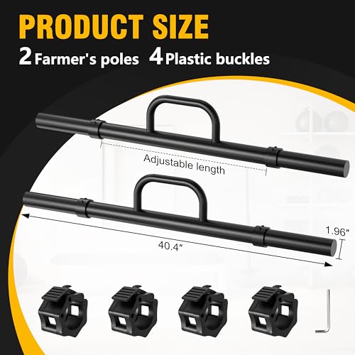 EVERYMATE Farmer Walk Handles - Set of 2 with Clip Collars for 2-Inch Olympic Plates - Farmer Walk Handles for Home Gym & Strength Training