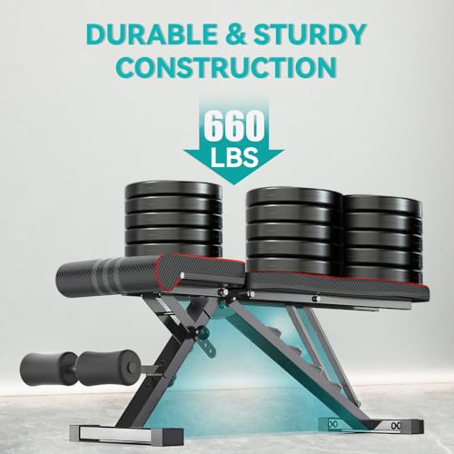 OUNUO Black Adjustable Foldable Weight Bench for Home Gym - 660LBS Capacity