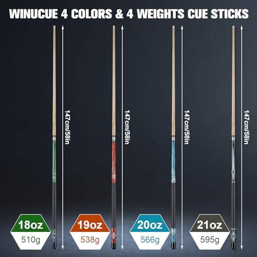 Set of 4 58-Inch Maple Billiard Pool Cues for Adults with 13mm Tips