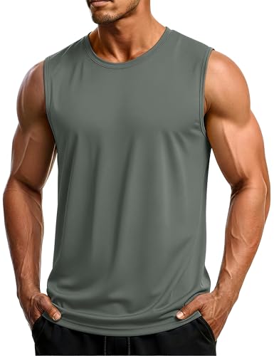 Men's UPF 50+ Quick Dry Sleeveless Muscle Shirt - Dark Grey, Large