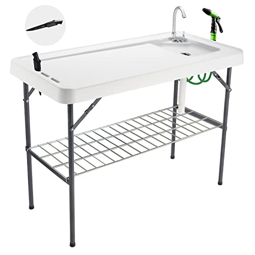 Avocahom Folding Fish Cleaning Table Portable Camping Sink with Faucet & Drain Hose - Black