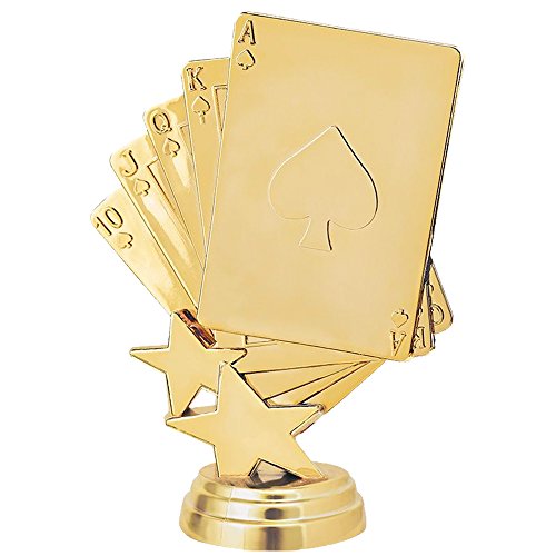 6-Inch Gold Poker Trophy - Personalized Royal Flush Award with Marble Base - Variation 1