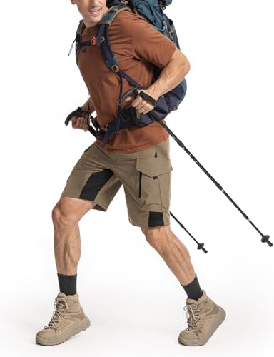 Men's Hiking Cargo Shorts 36 Khaki - Quick Dry, 9 Pockets, Self-Storing