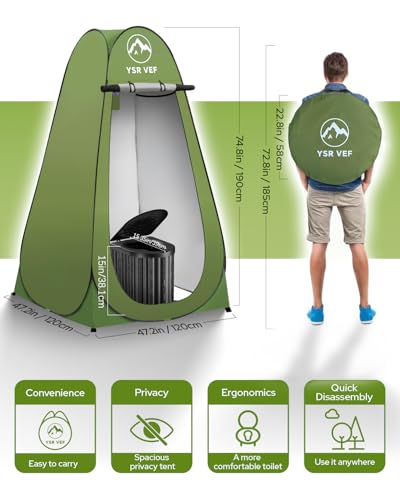 Portable Camping Toilet with Privacy Tent & Liquid Waste Gel - Black & Green
