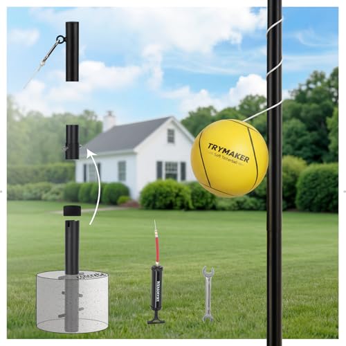 Tetherball Set with Pole and Classic Ball - Heavy-Duty Outdoor Game Kit