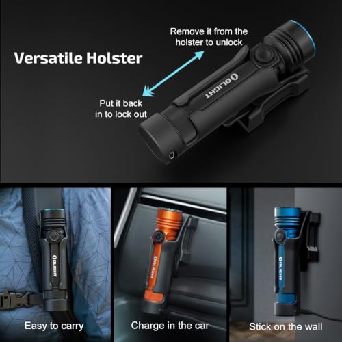 Rechargeable LED Flashlight with Holster – High Lumens, Waterproof, Black, Variations of Cool White