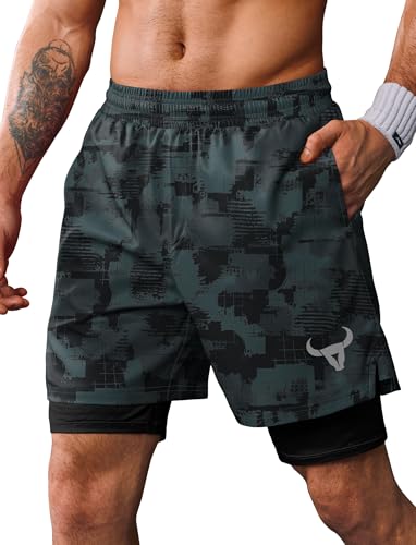 Men's 7-Inch Athletic Shorts with Compression Liner Quick Dry Pockets