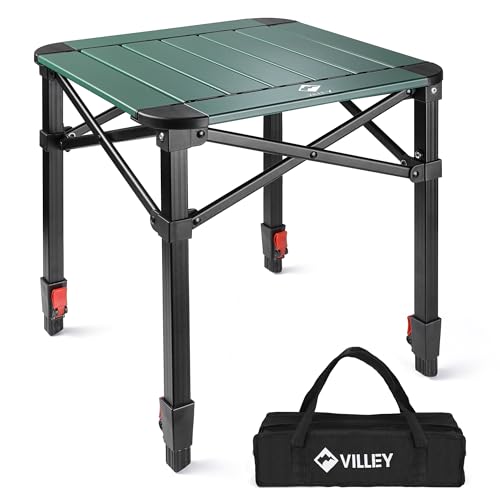 VILLEY Green Medium Folding Camping Table - Portable Aluminum Outdoor Square Table