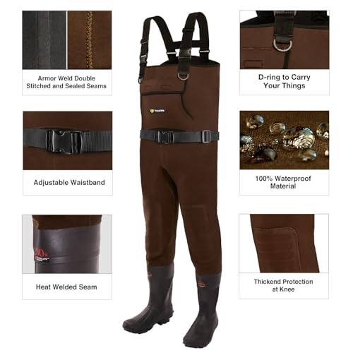 TIDEWE Neoprene Chest Waders for Men - Waterproof Bootfoot Hunting Waders - Brown 11