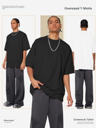 Men's Oversized Heavyweight Cotton T-Shirt Crew Neck Short Sleeve Basic Tee - Large Dark Green