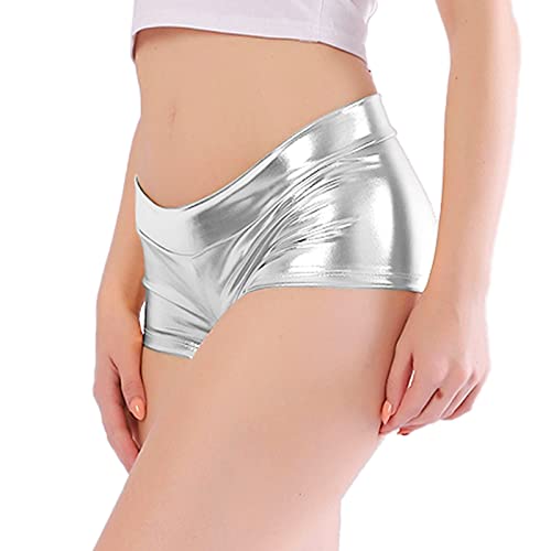 X-Small Silver Metallic Rave Booty Shorts for Women - Dance & Party Wear