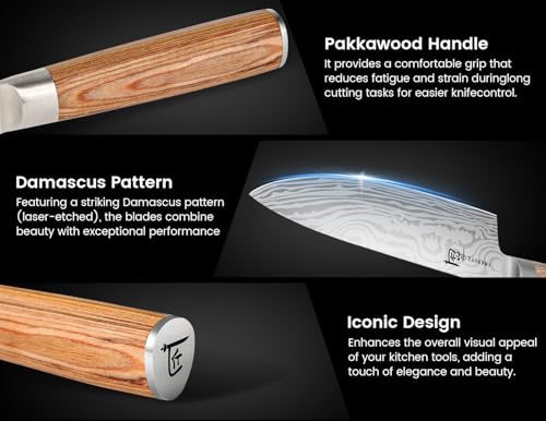 SYOKAMI 14-Piece Chef Knife Set with Pakkawood Handles & Travel Roll Bag - Beige