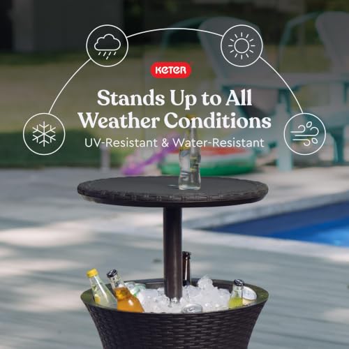 Outdoor Patio Bar Table with 7.5-Gallon Cooler - Espresso Brown