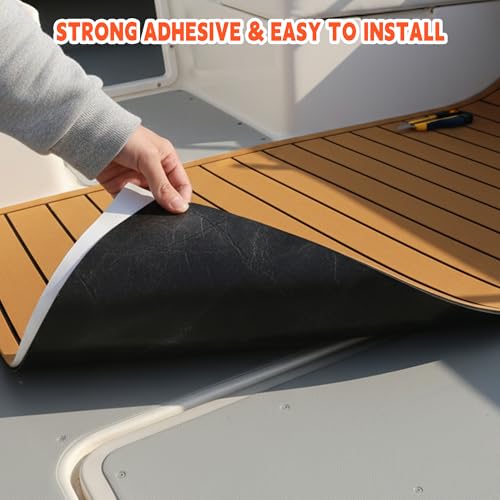 Self-Adhesive EVA Foam Marine Boat Flooring - Faux Teak Decking Brown 94.5x47.2"
