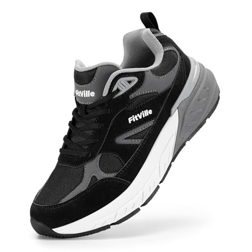 FitVille Wide Walking Shoes for Men - Extra Wide Sneakers with Arch Support, Heel Pain Relief & Plantar Fasciitis - Black & Slate Grey, 13 XX-Wide