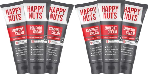 HAPPY NUTS Original Comfort Cream Deodorant for Men 6 Pack, Aluminum-Free, Anti-Chafing & Odor Control, 3.4 Fl Oz